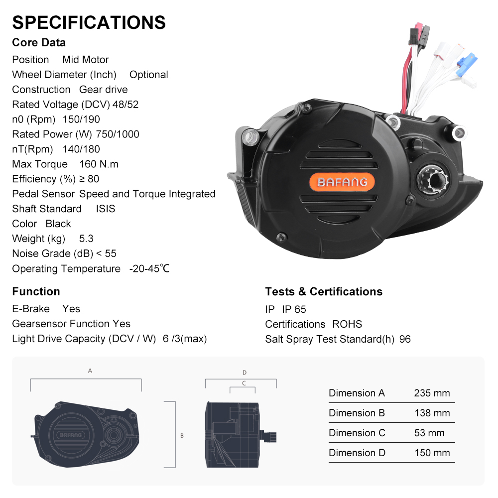 risunmotor M620 G510 48V 52V 1 - Mid Drive Motor Kit 52V 1000W 评论和价格